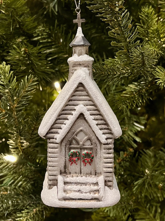 SNOWY CHURCH 5.7 INCH GLASS ORNAMENT 4352885