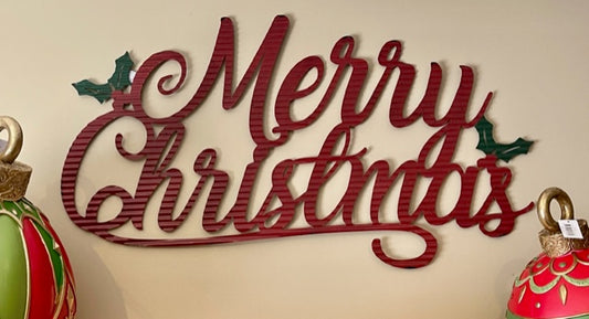 VINTAGE RED MERRY CHRISTMAS TIN WALL ART 4328006