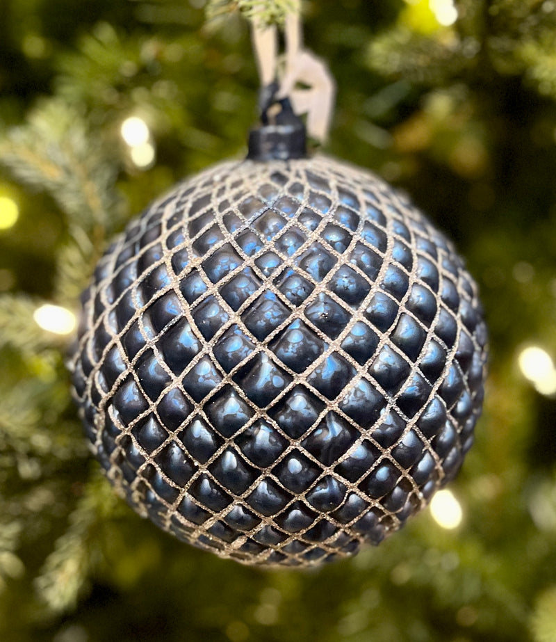 COBALT BLUE QUILTED 6 INCH GLASS HANGING ORNAMENT 4322939