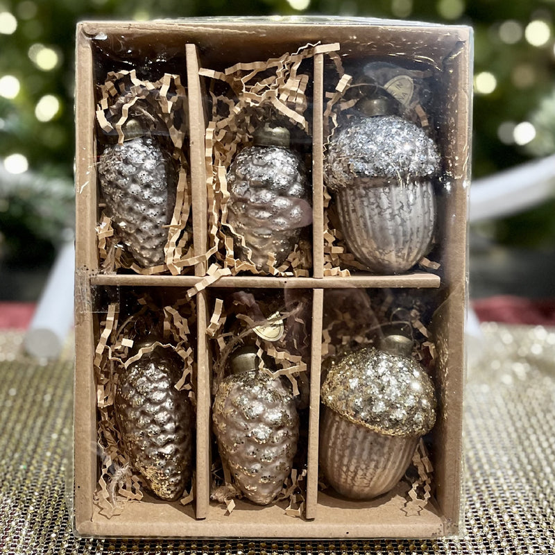 BOX OF 6 - 3 INCH PINECONE/ACORN HANGING ORNAMENTS 4322912