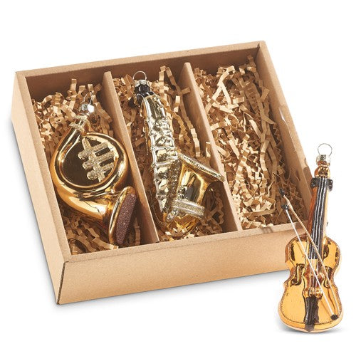 BOX OF 3 - 4 INCH MUSICAL INSTRUMENTS HANGING ORNAMENTS 4320907