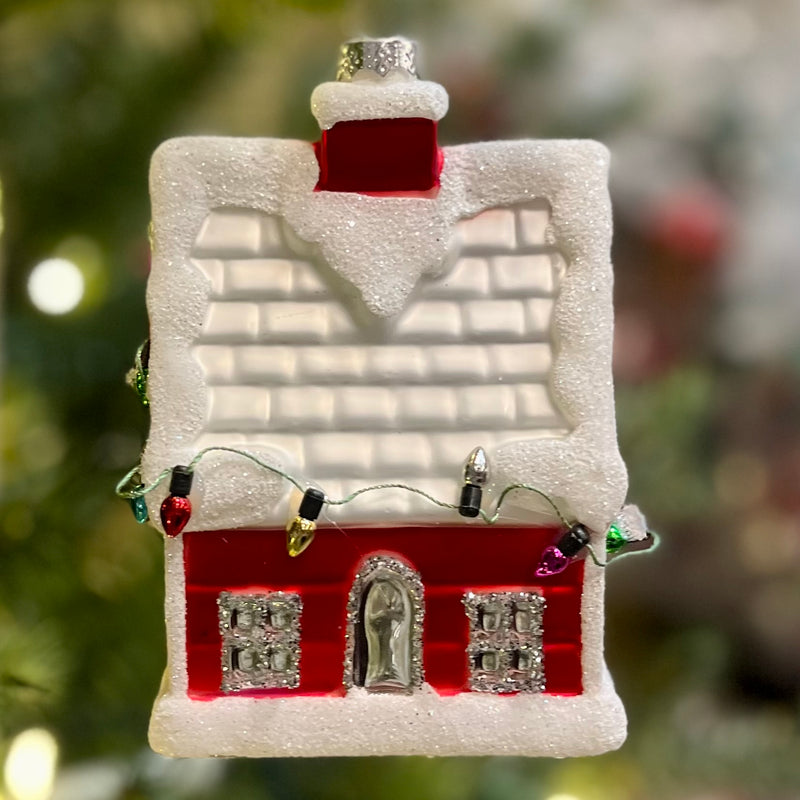 RED GLITTERED HOUSE GLASS ORNAMENT 4320880