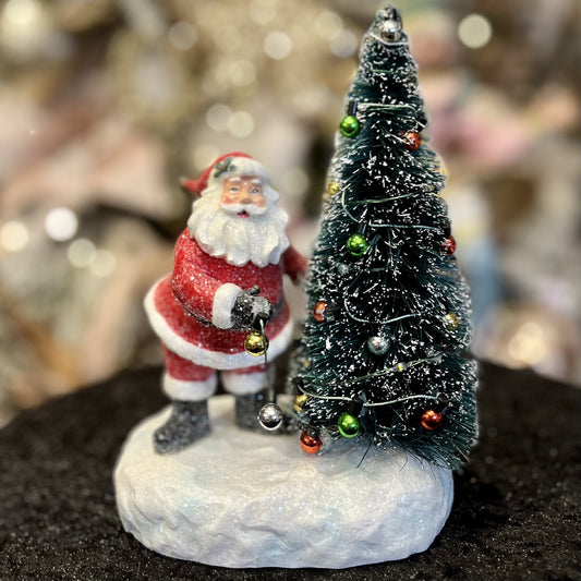 VINTAGE 7 INCH LIT BRISTLE TREE WITH SANTA 4319124