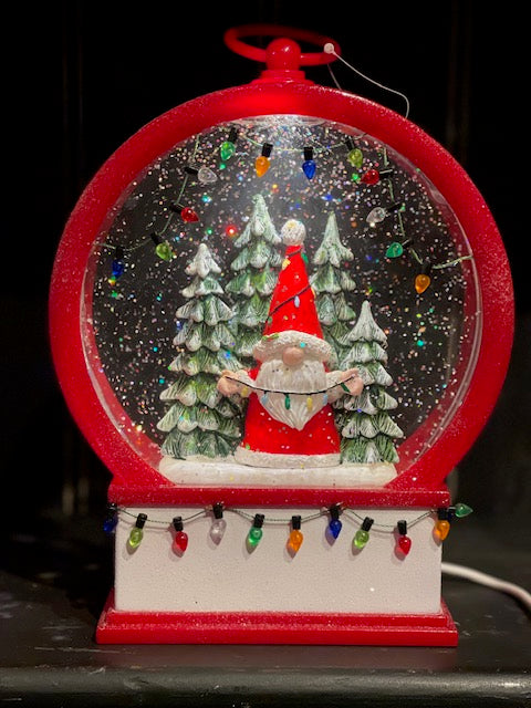 GLITTER LANTERN - RED ROUND WITH GNOME & LIGHTS 4316913