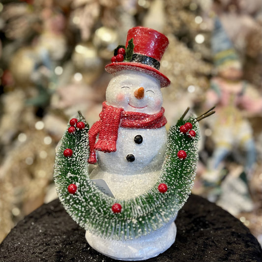 VINTAGE 14 INCH SNOWMAN WITH GARLAND 4316233