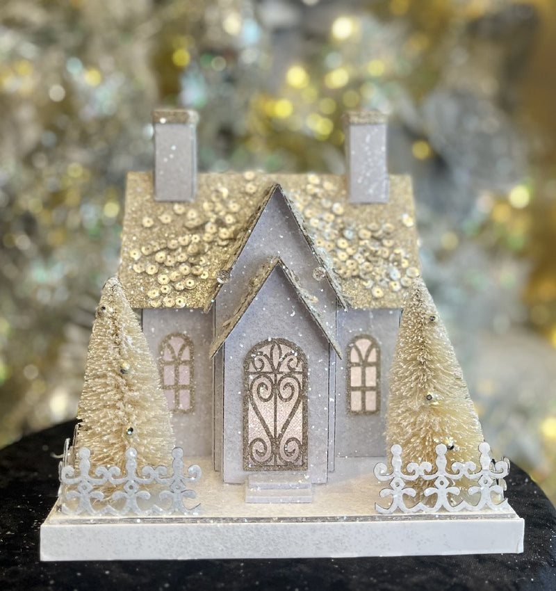 RAZ IMPORTS WHITE/GOLD GLITTER LIGHTED HOUSE 4215578 