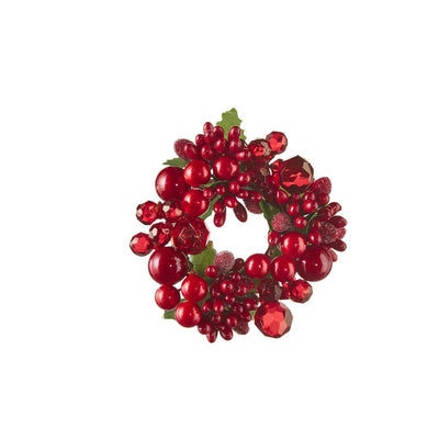 RED BERRY BEADED 3 INCH CANDLE RING 4210100