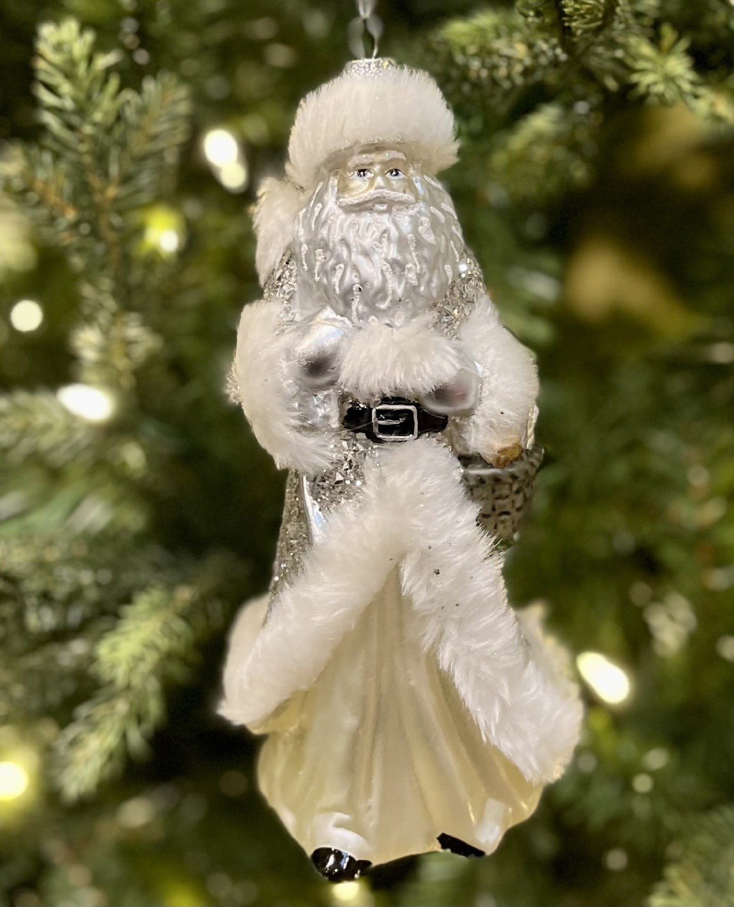 SNOWFLAKE SOIREE 8 INCH SANTA GLASS ORNAMENT 4224597