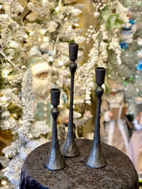 SET OF 3 BLACK CAST IRON CANDLESTICKS 4502292