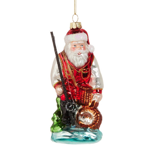 GONE FISHIN' SANTA GLASS HANGING ORNAMENT 4552910