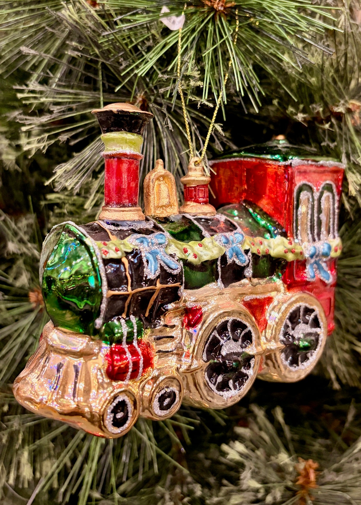 GLASS RED/GREEN TRAIN HANGING ORNAMENT 4552900