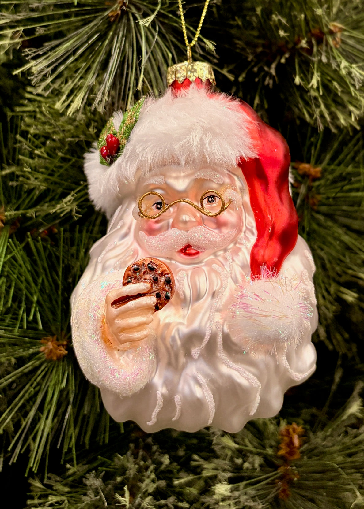 SANTA WITH COOKIE GLASS HANGING ORNAMENT 4552891