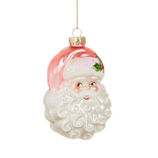 PINK SANTA HEAD GLASS ORNAMENT 4552889