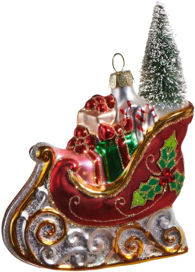 GLASS SLEIGH WITH BRISTLE TREE HANGING ORNAMENT 4552882