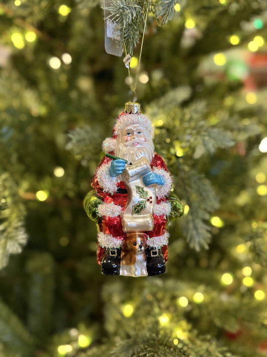 Santa with Puppy Glass Hanging Ornament 4552880