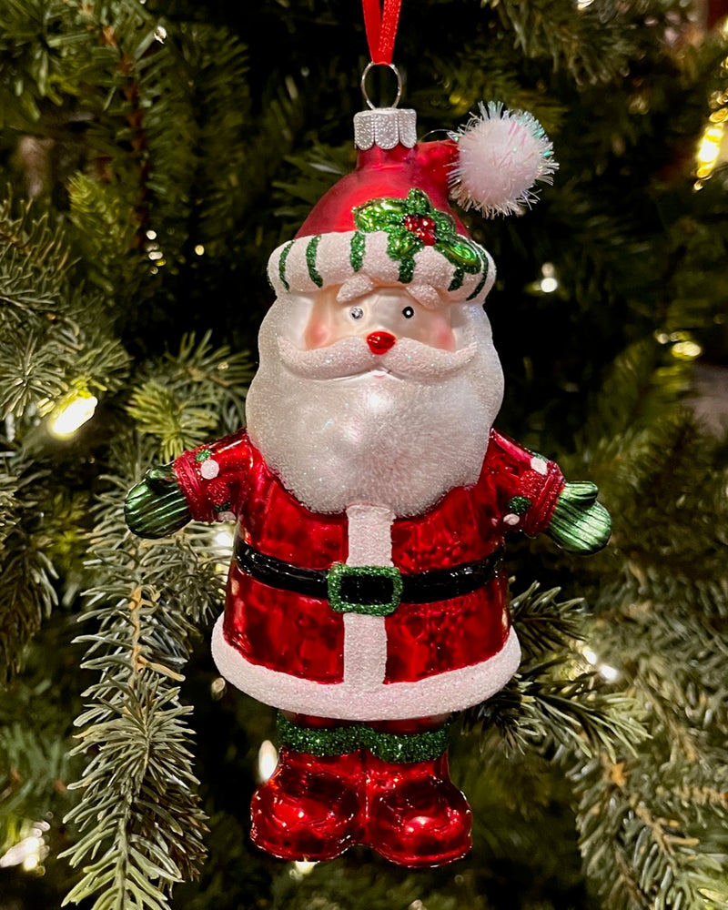 HOLLY DAY SANTA GLASS ORANMENT 6 INCH 4552858