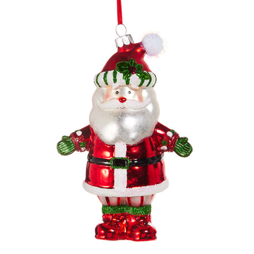 HOLLY DAY SANTA GLASS ORANMENT 6 INCH 4552858