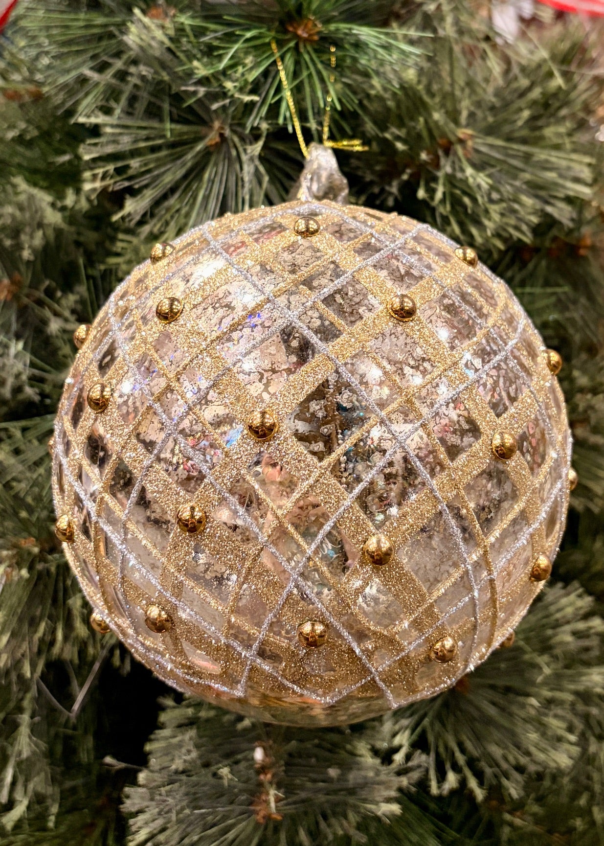SILVER & GOLD MERCURY GLASS ROUND 6 INCH ORNAMENT 4524948