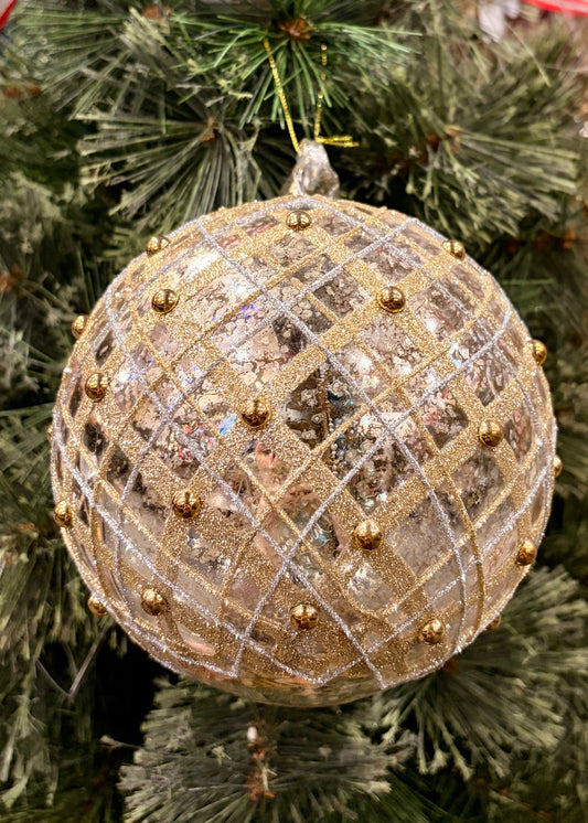 SILVER & GOLD MERCURY GLASS ROUND 6 INCH ORNAMENT 4524948