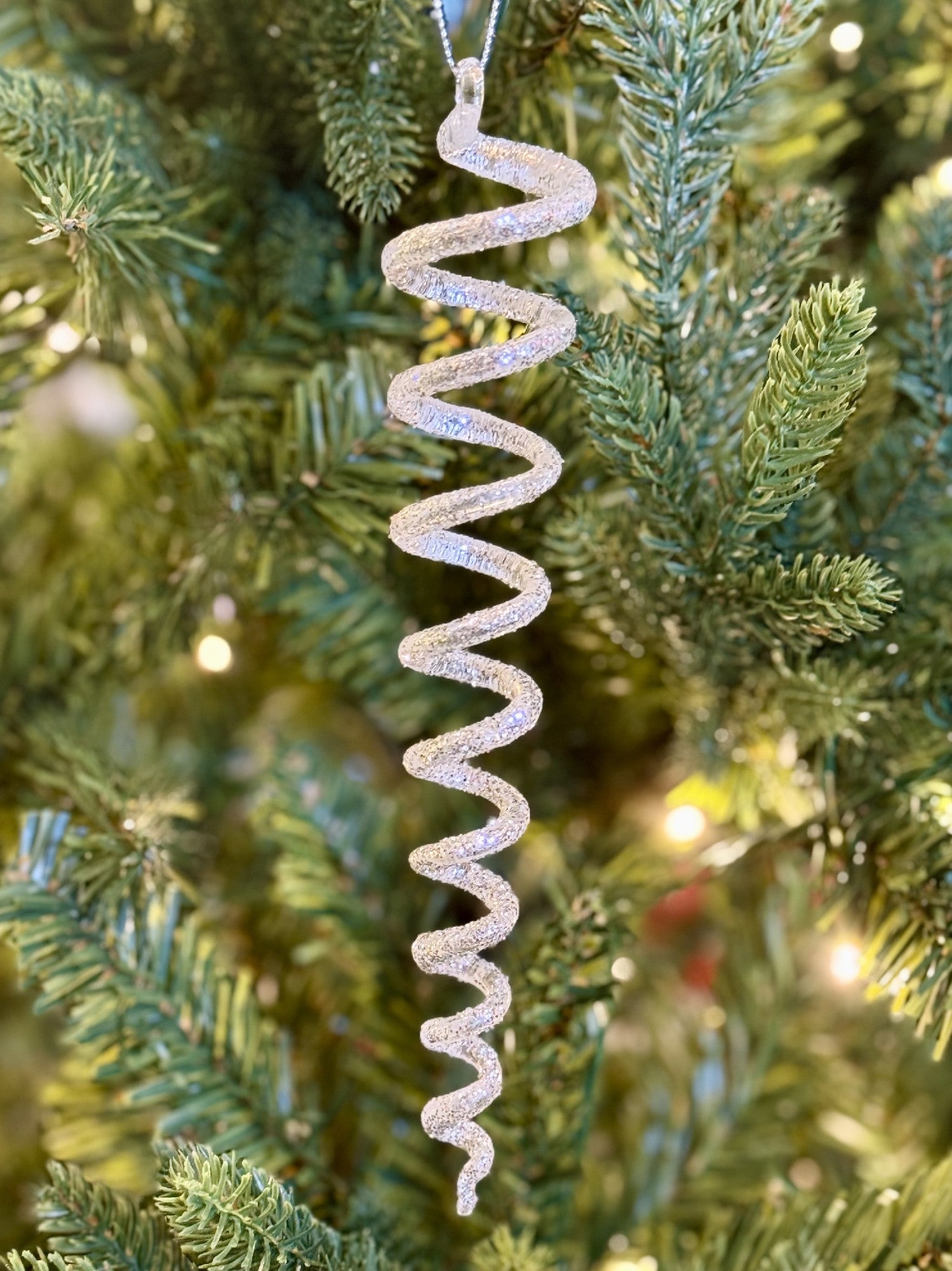 Silver Glass Glitter Icicle Swirl Ornament 4524925