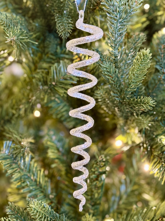 Silver Glass Glitter Icicle Swirl Ornament 4524925