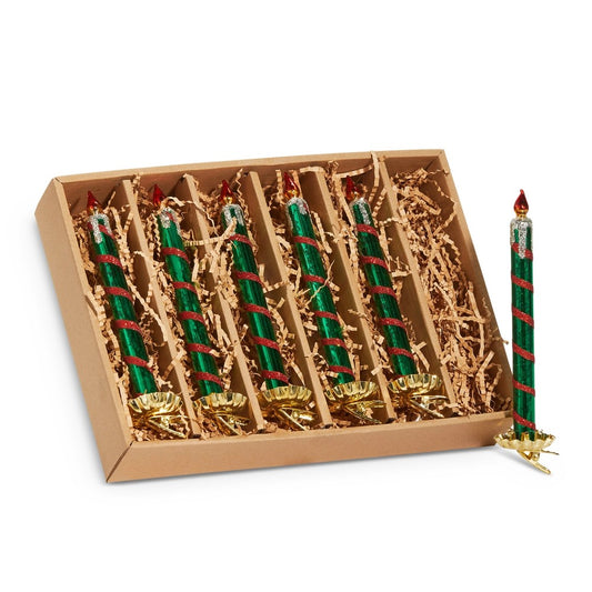 BOX OF 6 RED & GREEN GLASS CLIP ON CANDLES 4524922
