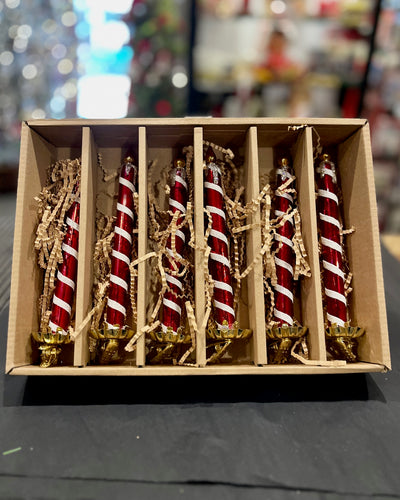 BOX OF 6 RED WHITE CLIP ON GLASS CANDLE ORNAMENTS 4524921