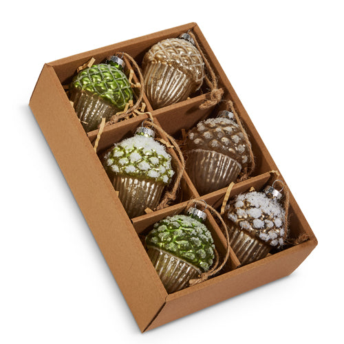 MERCURY GLASS ACORN ORNAMENTS BOX OF 6 4523020