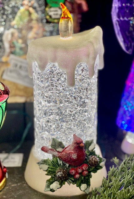 GLITTER LANTERN - ACRYLIC CANDLE WITH CARDINAL 4519205