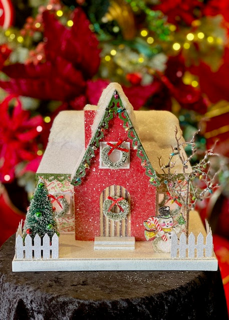 RED LED HOUSE WITH SNOWMAN 4519182