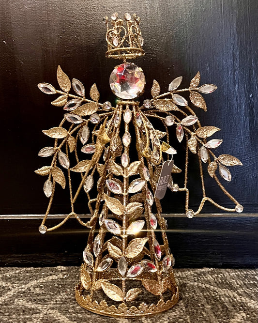 11" CHAMPAGNE GLITTER JEWELED ANGEL TREE TOPPER 4513590