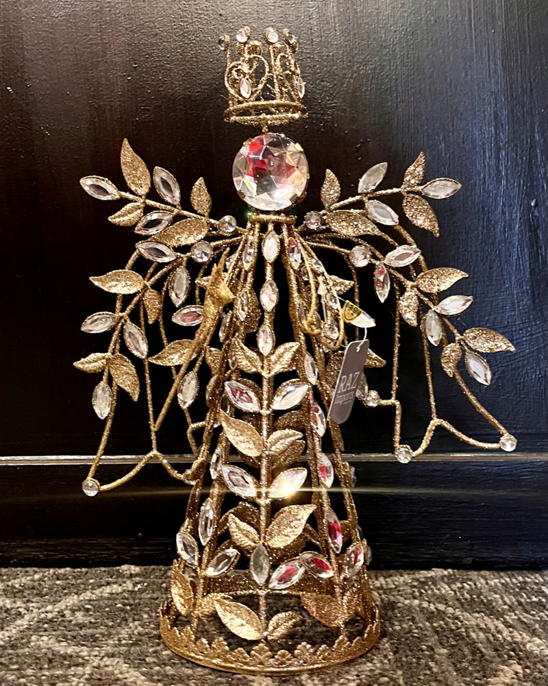 11" CHAMPAGNE GLITTER JEWELED ANGEL TREE TOPPER 4513590