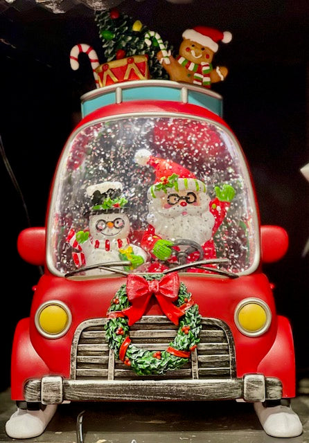 GLITTER LANTERN - SANTA & SNOWMAN IN CAR SCENE 4500780