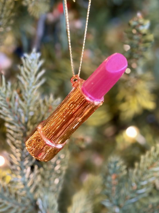 Pink + Gold Glass Lipstick Ornament 4452887