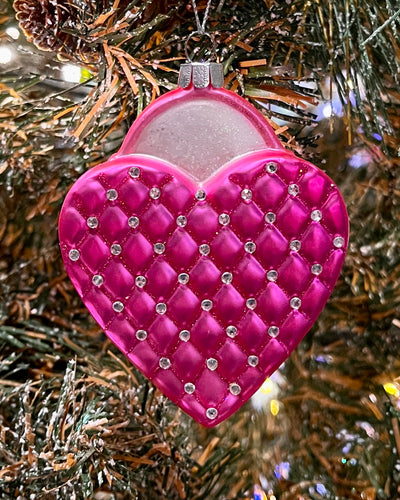 QUILTED PINK HEART PURSE GLASS HANGING ORNAMENT 4452885