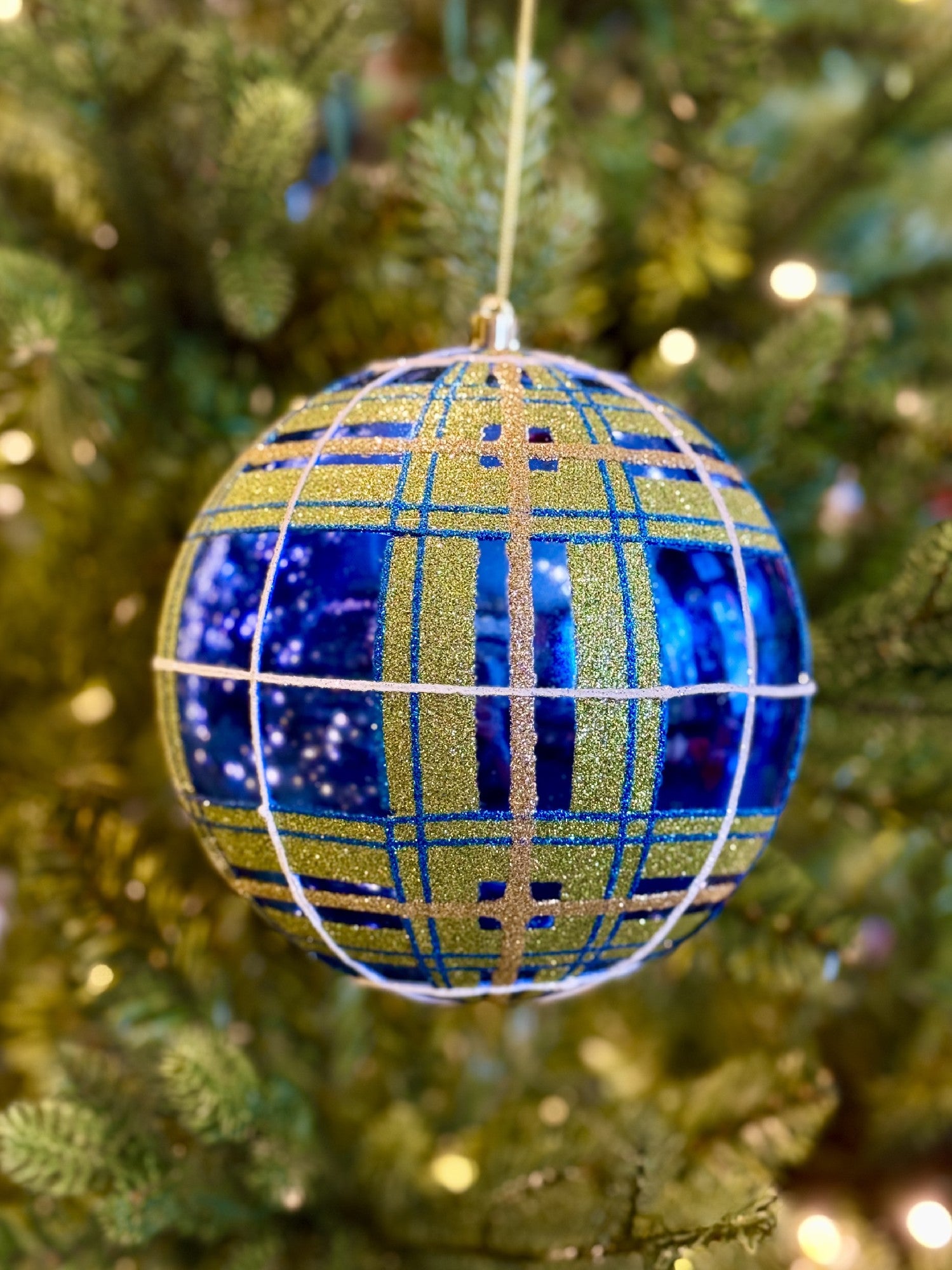 Blue and Green Plaid Hanging Bauble 4432727