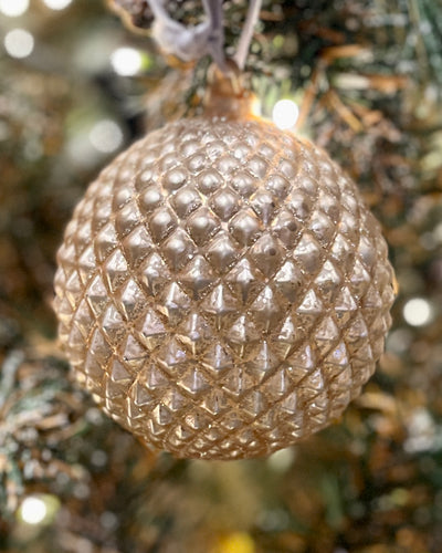 QUILTED CHAMPAGNE ROUND GLASS HANGING ORNAMENT 4422946