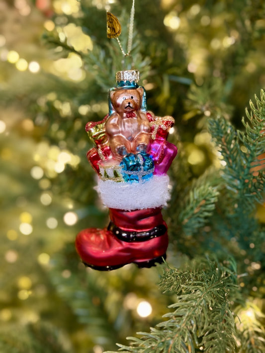 Vintage Glass Tinsel Boot w Presents 4422911