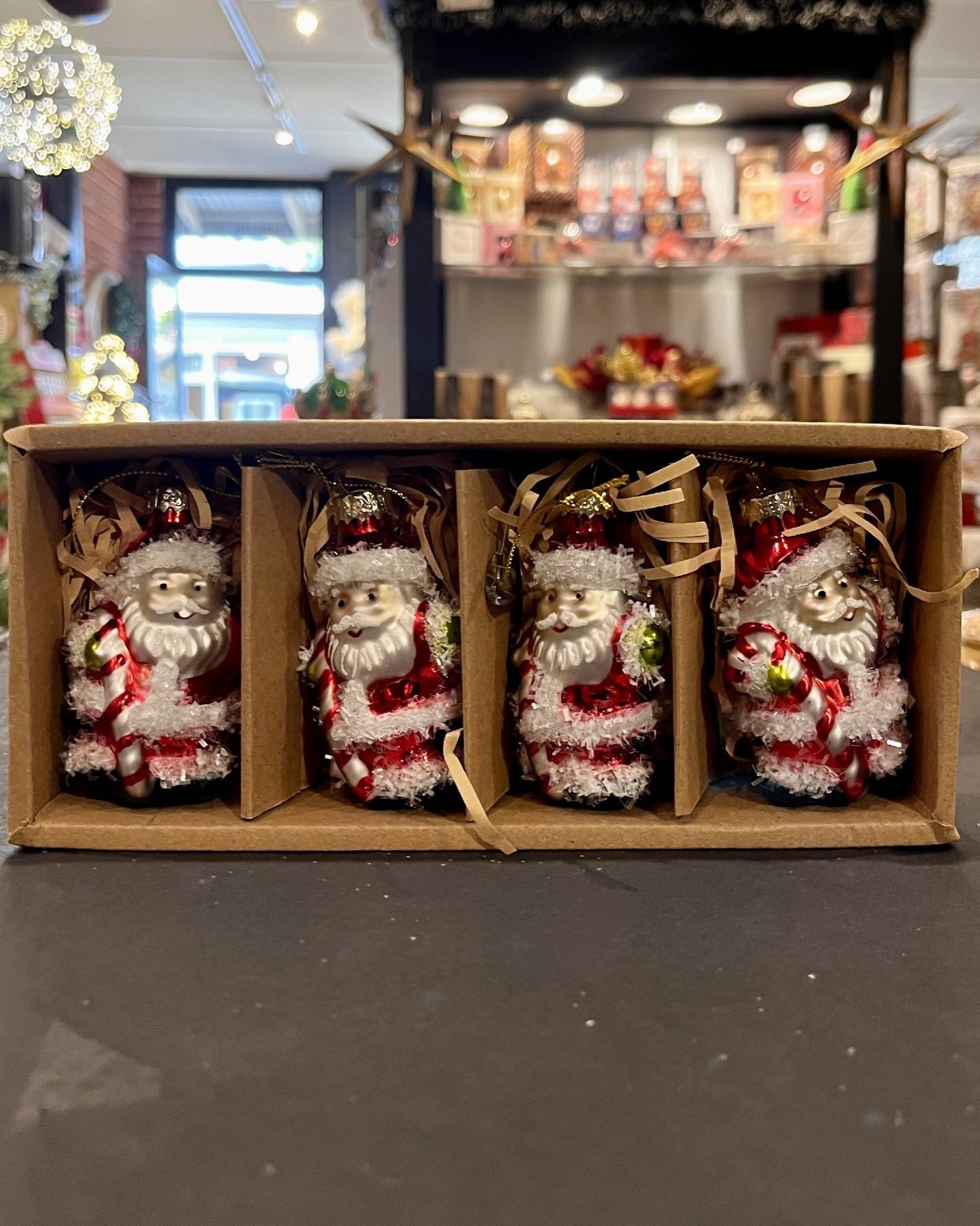 TINSEL SANTA BOXED SET OF 4 GLASS ORNAMENTS 4422899
