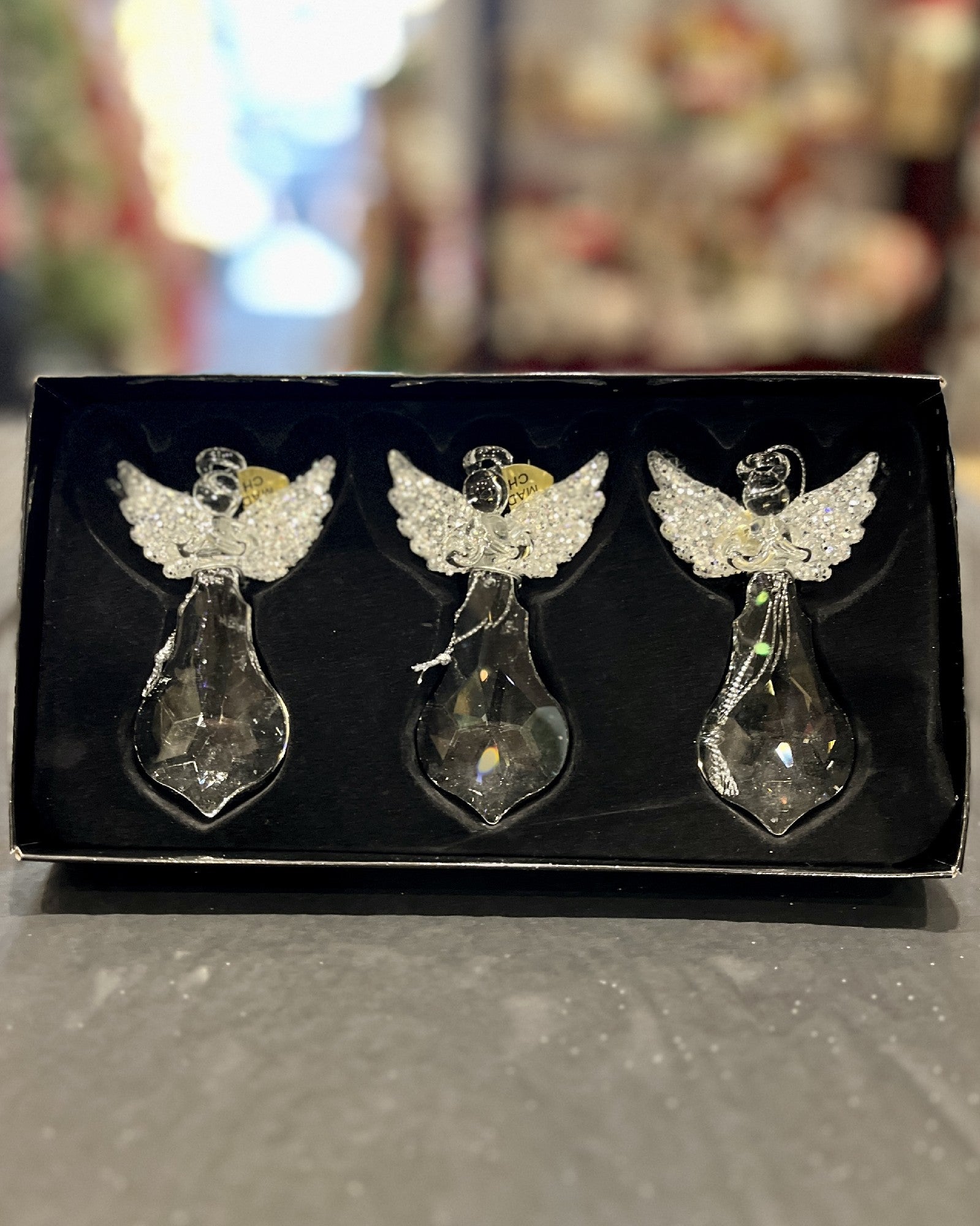 BOX OF 3 CRYSTAL DROP ANGEL GLASS ORNAMENTS 4422896