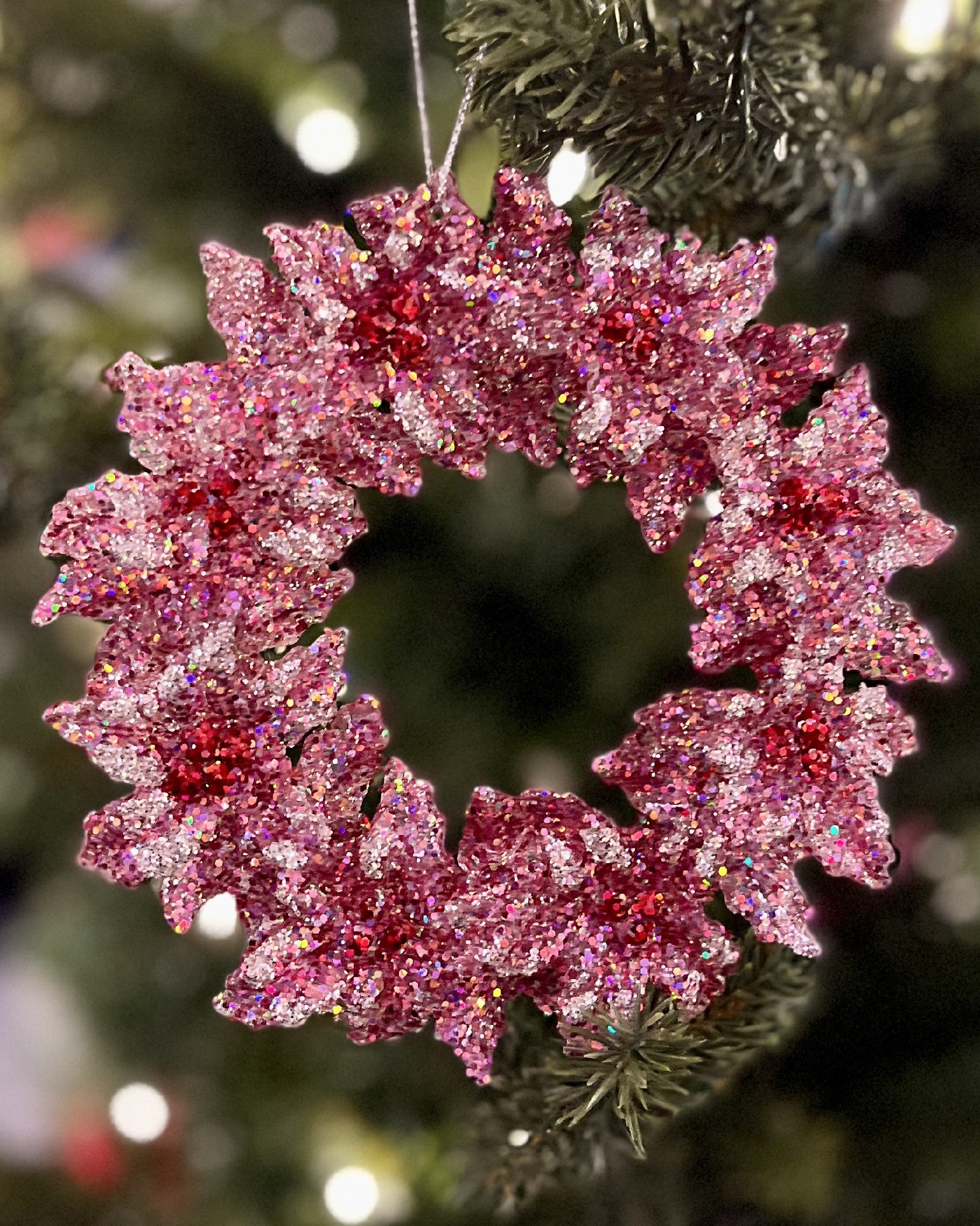 GLITTER BLUSH WREATH HANGING ORNAMENT 4419098