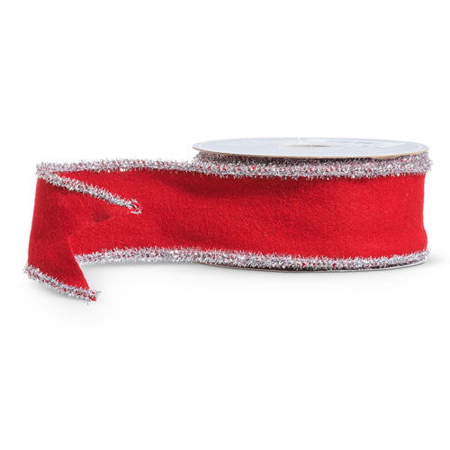 RED FELT WITH SILVER TINSEL EDGE 2.5 INCH RIBBON R4427751