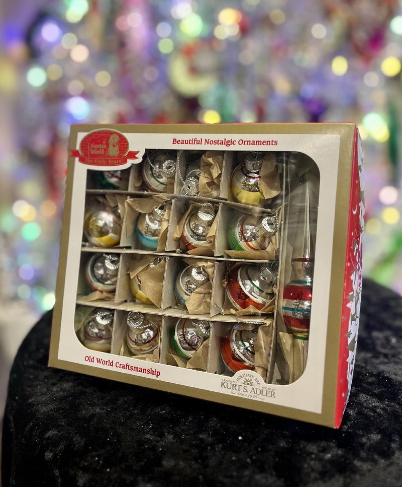 KURT ADLER EARLY YEARS MINI ROUND ORNAMENTS AND TOPPER SET 17 PIECE