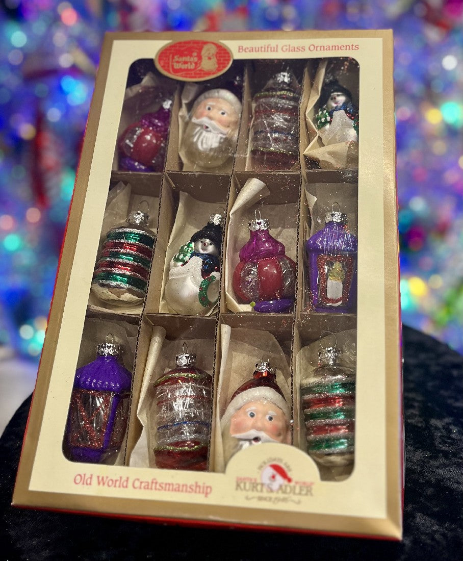 KURT ADLER EARLY YEARS MINI GLASS ORNAMENTS 12 PIECE