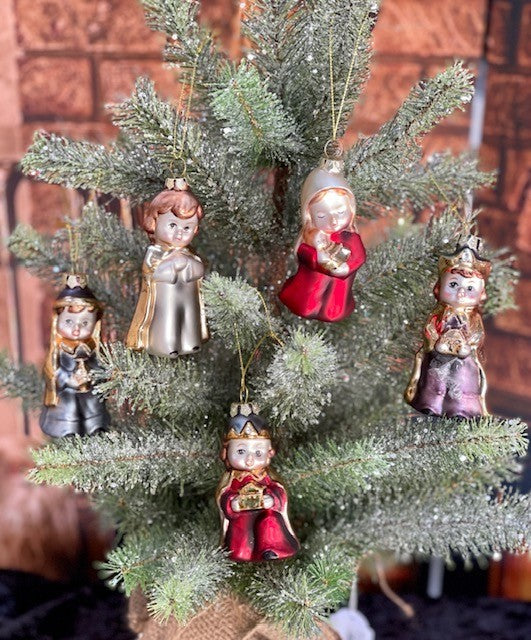 NATIVITY SET OF 5 GLASS ORNAMENTS 