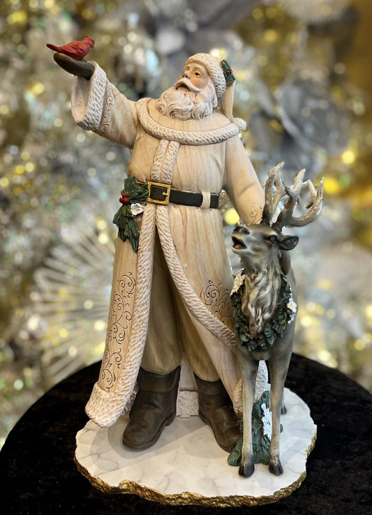 WOODGRAIN SANTA WITH DEER & CARDINAL 633350