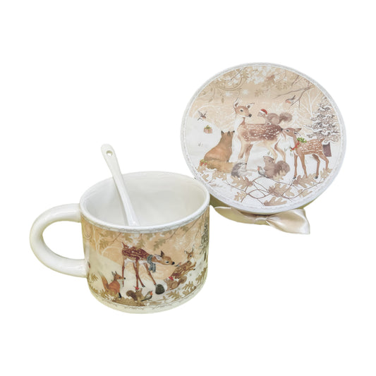 Xmas Gift Box Mug & Spoon Set w/ Fawn Tale JW02-1