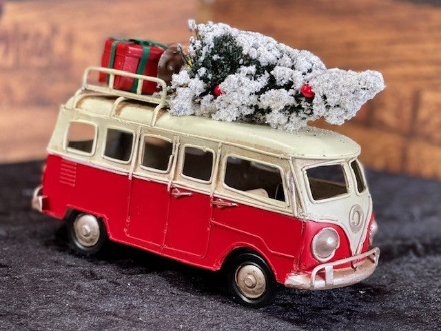 RED & WHITE OLD STYLE RETRO TIN KOMBI VAN