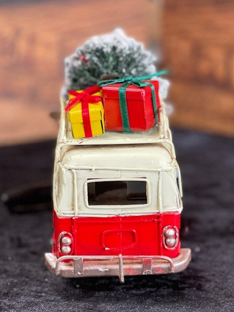 RED & WHITE OLD STYLE RETRO TIN KOMBI VAN