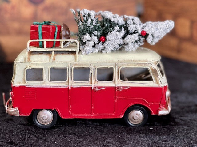 RED & WHITE OLD STYLE RETRO TIN KOMBI VAN